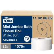 Tork® T2 Soft Mini Jumbo Toilet Paper - White 2-Ply 12x1075 Sheets