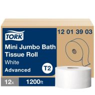 Tork® T2 Advanced Mini Jumbo Toilet Paper - White 1-Ply 12x1200'