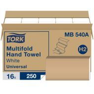 Tork® H2 Universal Multifold Hand Towel - White 1-Ply 16x250 Sheets
